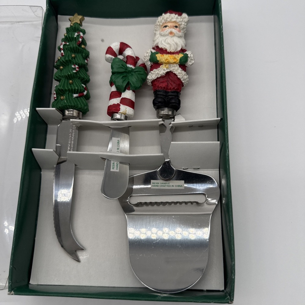 Boston Warehouse 3 Piece Stainless Steel "Christmas Cheese Serving Set" New